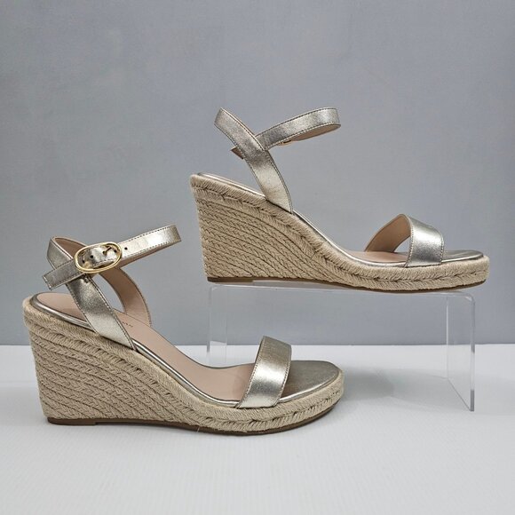 Stuart Weitzman Teddi Wedge Womens 8.5 Metallic Gold Espadrille Sandal NEW - Picture 3 of 13